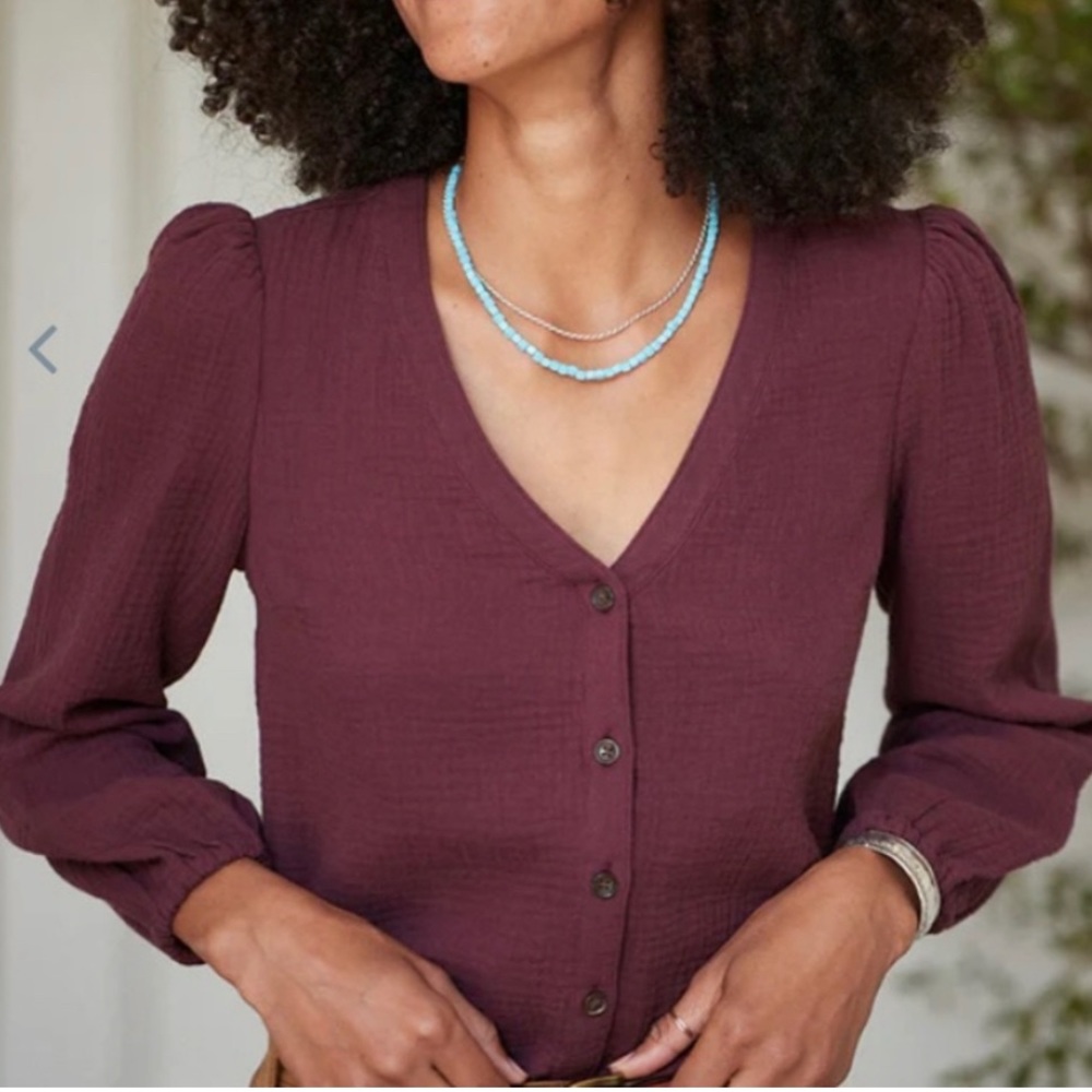 Marine Layer Plum V-Neck Button Front Blouse